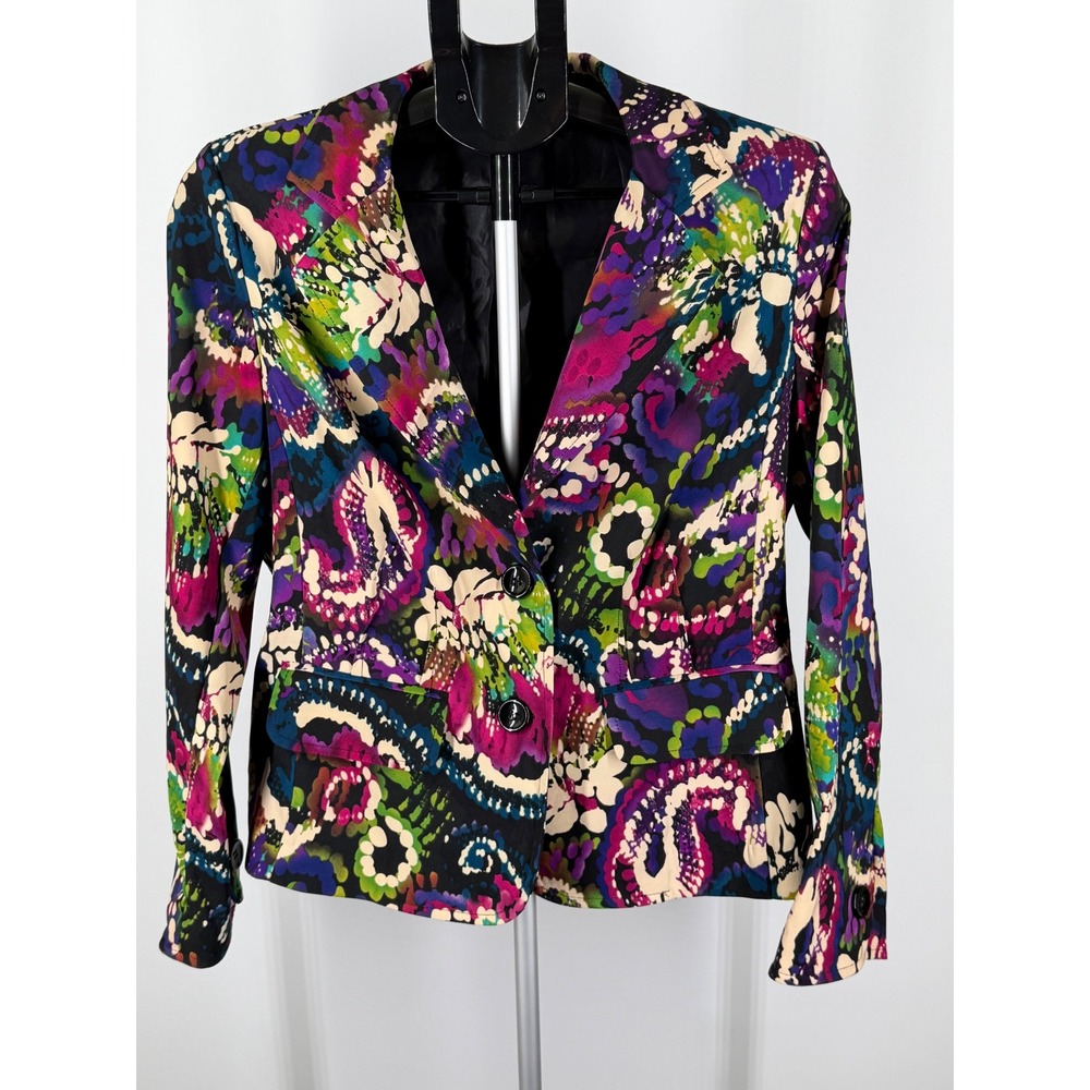Notations Womens Multi Color Psychedelic Paisley Blazer Jacket Purple Green M